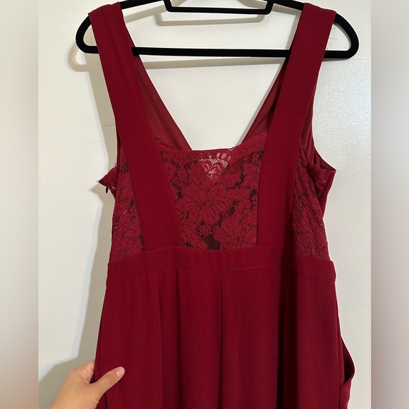 GUC LULUS Kiska Burgundy Lace Wide-Leg V-Neck Jumpsuit - Picture 6 of 13